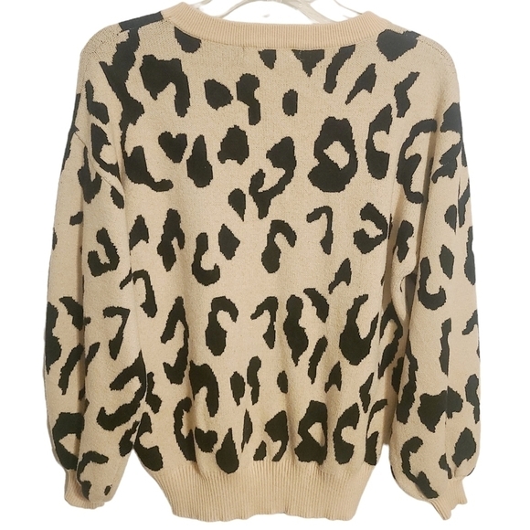 Merokeety | Women's Animal Print Balloon Sleeve Crewneck Sweater (Size Small) - Picture 11 of 11